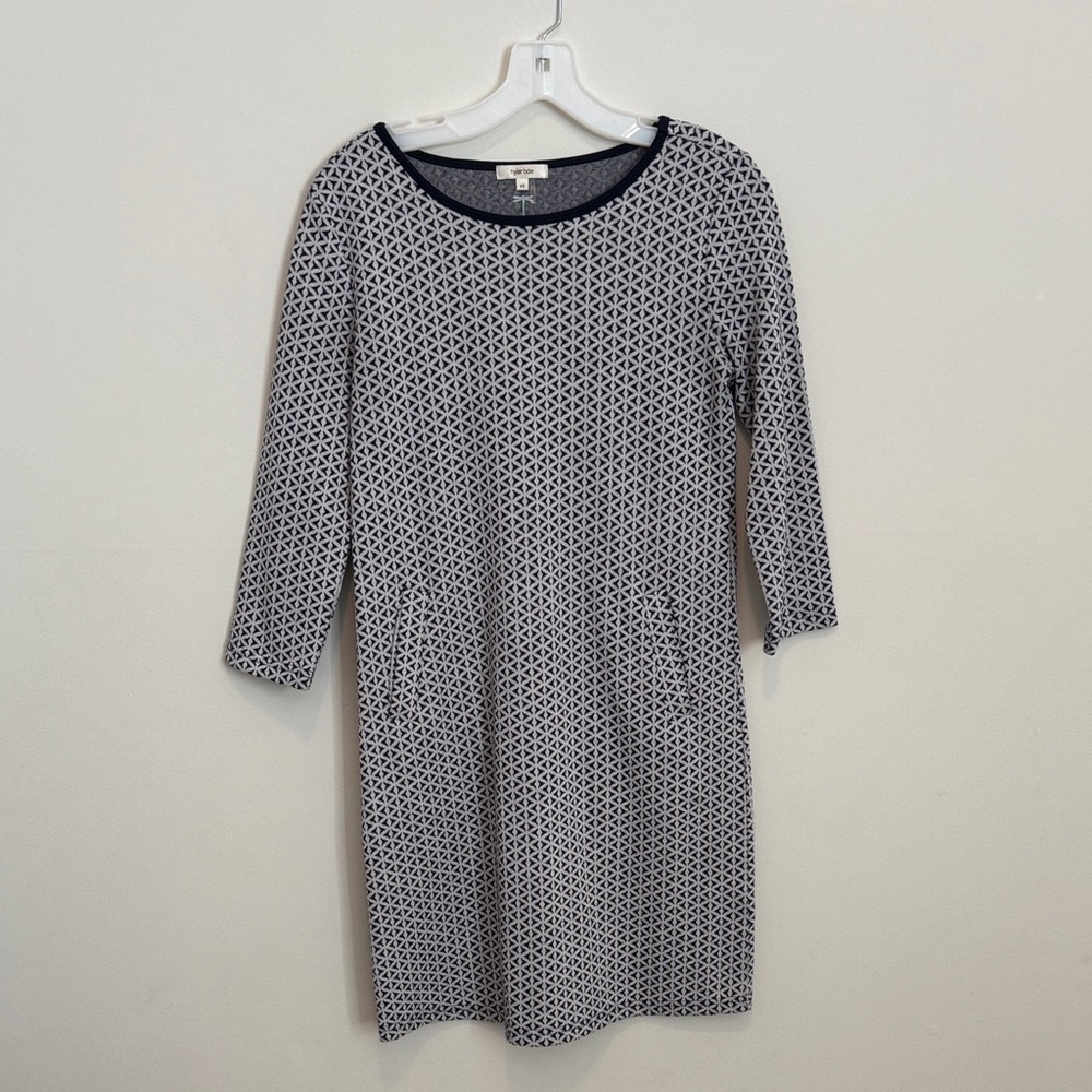 Tyler Boe Navy and White Geometric Long Sleeve Dress XS